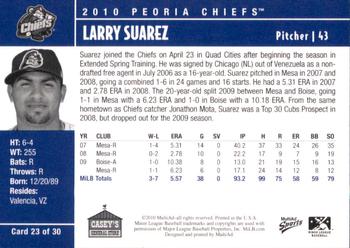 2010 MultiAd Peoria Chiefs SGA #23 Larry Suarez Back