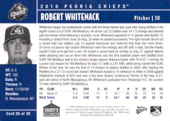 2010 MultiAd Peoria Chiefs SGA #26 Robert Whitenack Back