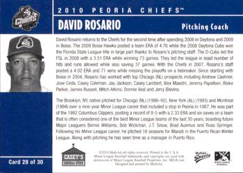 2010 MultiAd Peoria Chiefs SGA #28 David Rosario Back