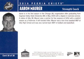 2010 MultiAd Peoria Chiefs SGA #30 Aaron Maurer Back