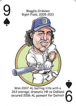 2013 Hero Decks Detroit Tigers Baseball Heroes Playing Cards #9♠ Magglio Ordonez Front