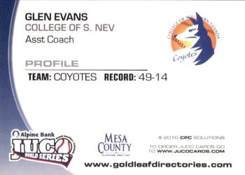 2010 Juco World Series Southern Nevada Coyotes #NNO Glen Evans Back