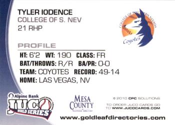 2010 Juco World Series Southern Nevada Coyotes #NNO Tyler Iodence Back