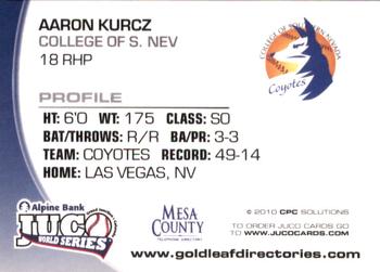 2010 Juco World Series Southern Nevada Coyotes #NNO Aaron Kurcz Back
