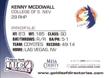 2010 Juco World Series Southern Nevada Coyotes #NNO Kenny McDowall Back