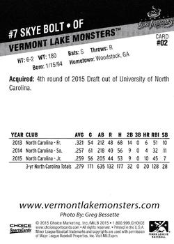 2015 Choice Vermont Lake Monsters #2 Skye Bolt Back