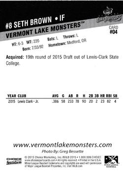 2015 Choice Vermont Lake Monsters #4 Seth Brown Back