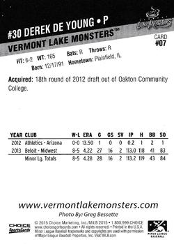 2015 Choice Vermont Lake Monsters #7 Derek DeYoung Back