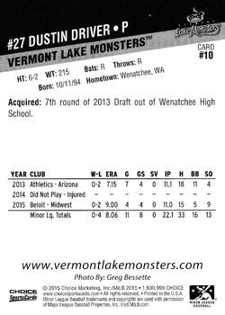 2015 Choice Vermont Lake Monsters #10 Dustin Driver Back