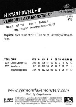 2015 Choice Vermont Lake Monsters #16 Ryan Howell Back