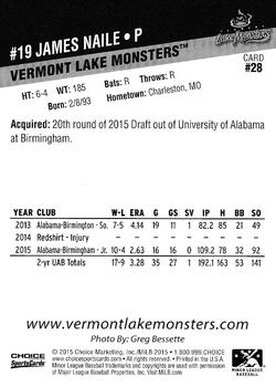 2015 Choice Vermont Lake Monsters #28 James Naile Back