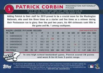 2020 Topps Big League - Orange #3 Patrick Corbin Back