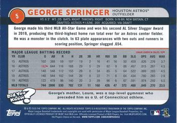 2020 Topps Big League - Orange #5 George Springer Back