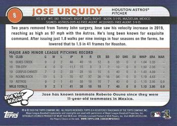 2020 Topps Big League - Orange #8 Jose Urquidy Back