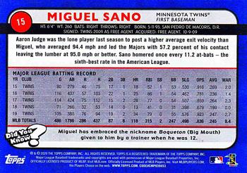2020 Topps Big League - Orange #15 Miguel Sano Back