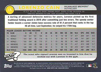 2020 Topps Big League - Orange #19 Lorenzo Cain Back