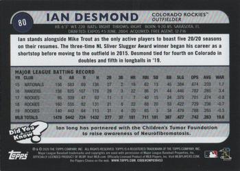 2020 Topps Big League - Orange #80 Ian Desmond Back