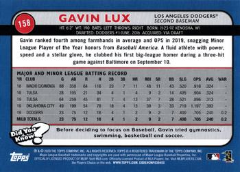 2020 Topps Big League - Orange #158 Gavin Lux Back