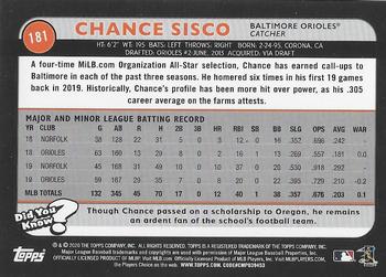 2020 Topps Big League - Orange #181 Chance Sisco Back
