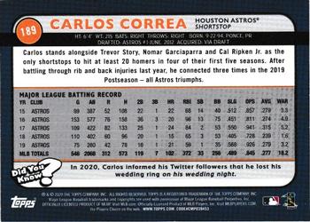 2020 Topps Big League - Orange #189 Carlos Correa Back