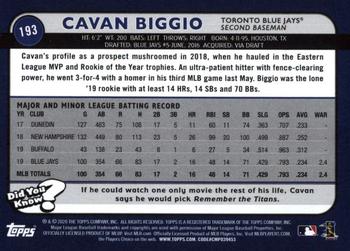 2020 Topps Big League - Orange #193 Cavan Biggio Back