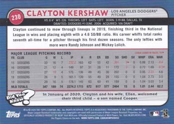 2020 Topps Big League - Orange #230 Clayton Kershaw Back