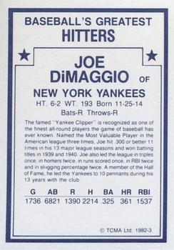 1982 TCMA Baseball's Greatest Hitters (White Back) #3 Joe DiMaggio Back