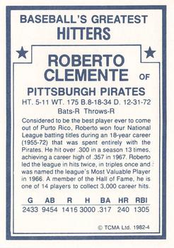 1982 TCMA Baseball's Greatest Hitters (White Back) #4 Roberto Clemente Back