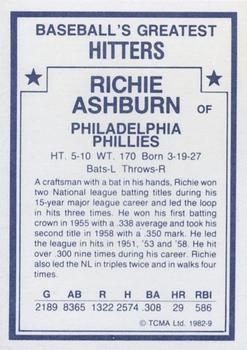1982 TCMA Baseball's Greatest Hitters (White Back) #9 Richie Ashburn Back
