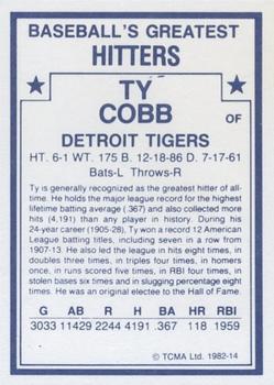 1982 TCMA Baseball's Greatest Hitters (White Back) #14 Ty Cobb Back