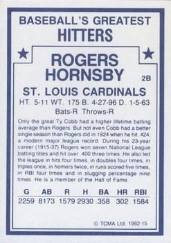 1982 TCMA Baseball's Greatest Hitters (White Back) #15 Rogers Hornsby Back