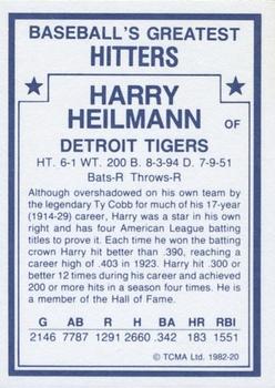 1982 TCMA Baseball's Greatest Hitters (White Back) #20 Harry Heilmann Back