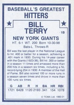 1982 TCMA Baseball's Greatest Hitters (White Back) #21 Bill Terry Back