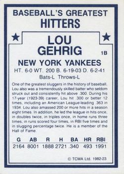1982 TCMA Baseball's Greatest Hitters (White Back) #23 Lou Gehrig Back