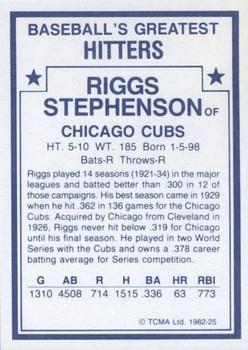 1982 TCMA Baseball's Greatest Hitters (White Back) #25 Riggs Stephenson Back