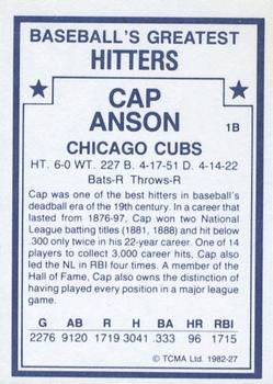 1982 TCMA Baseball's Greatest Hitters (White Back) #27 Cap Anson Back