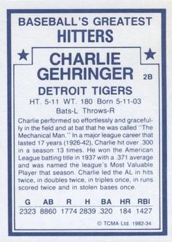 1982 TCMA Baseball's Greatest Hitters (White Back) #34 Charlie Gehringer Back