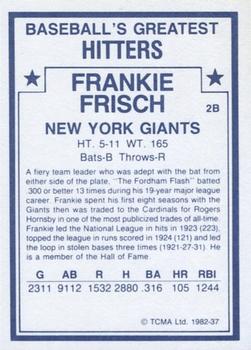 1982 TCMA Baseball's Greatest Hitters (White Back) #37 Frankie Frisch Back