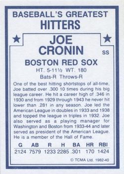 1982 TCMA Baseball's Greatest Hitters (White Back) #40 Joe Cronin Back