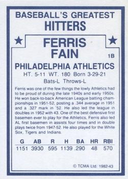 1982 TCMA Baseball's Greatest Hitters (White Back) #43 Ferris Fain Back