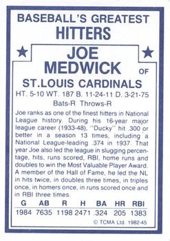 1982 TCMA Baseball's Greatest Hitters (White Back) #45 Joe Medwick Back