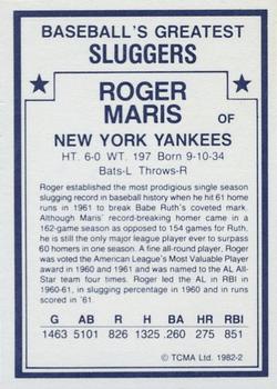 1982 TCMA Baseball's Greatest Sluggers (White Back) #2 Roger Maris Back