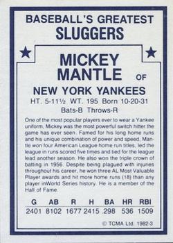 1982 TCMA Baseball's Greatest Sluggers (White Back) #3 Mickey Mantle Back