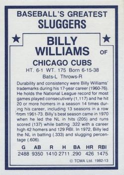 1982 TCMA Baseball's Greatest Sluggers (White Back) #13 Billy Williams Back