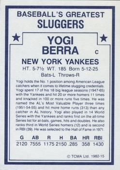 1982 TCMA Baseball's Greatest Sluggers (White Back) #15 Yogi Berra Back