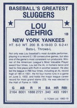 1982 TCMA Baseball's Greatest Sluggers (White Back) #19 Lou Gehrig Back