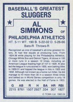 1982 TCMA Baseball's Greatest Sluggers (White Back) #24 Al Simmons Back