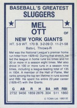 1982 TCMA Baseball's Greatest Sluggers (White Back) #32 Mel Ott Back