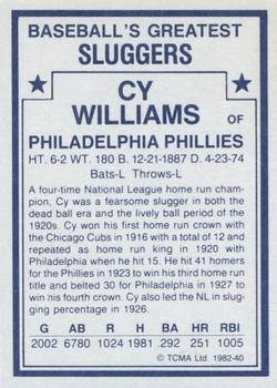 1982 TCMA Baseball's Greatest Sluggers (White Back) #40 Cy Williams Back