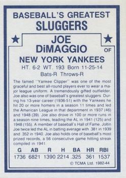 1982 TCMA Baseball's Greatest Sluggers (White Back) #44 Joe DiMaggio Back